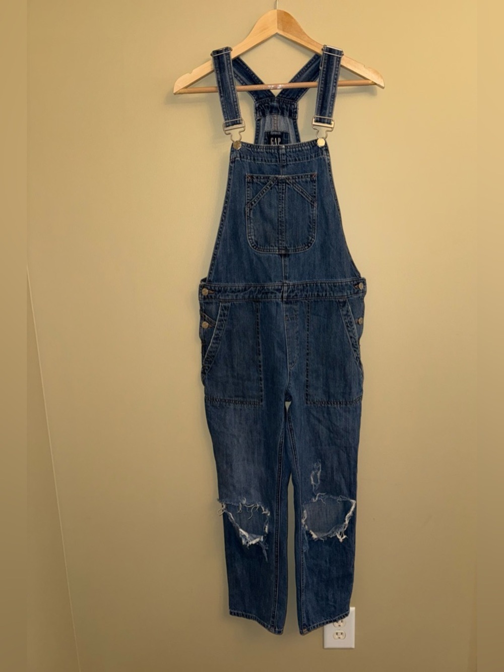 Gap Overalls Blue Denim Jeans Distressed Womens S Festival Casual Classic boho